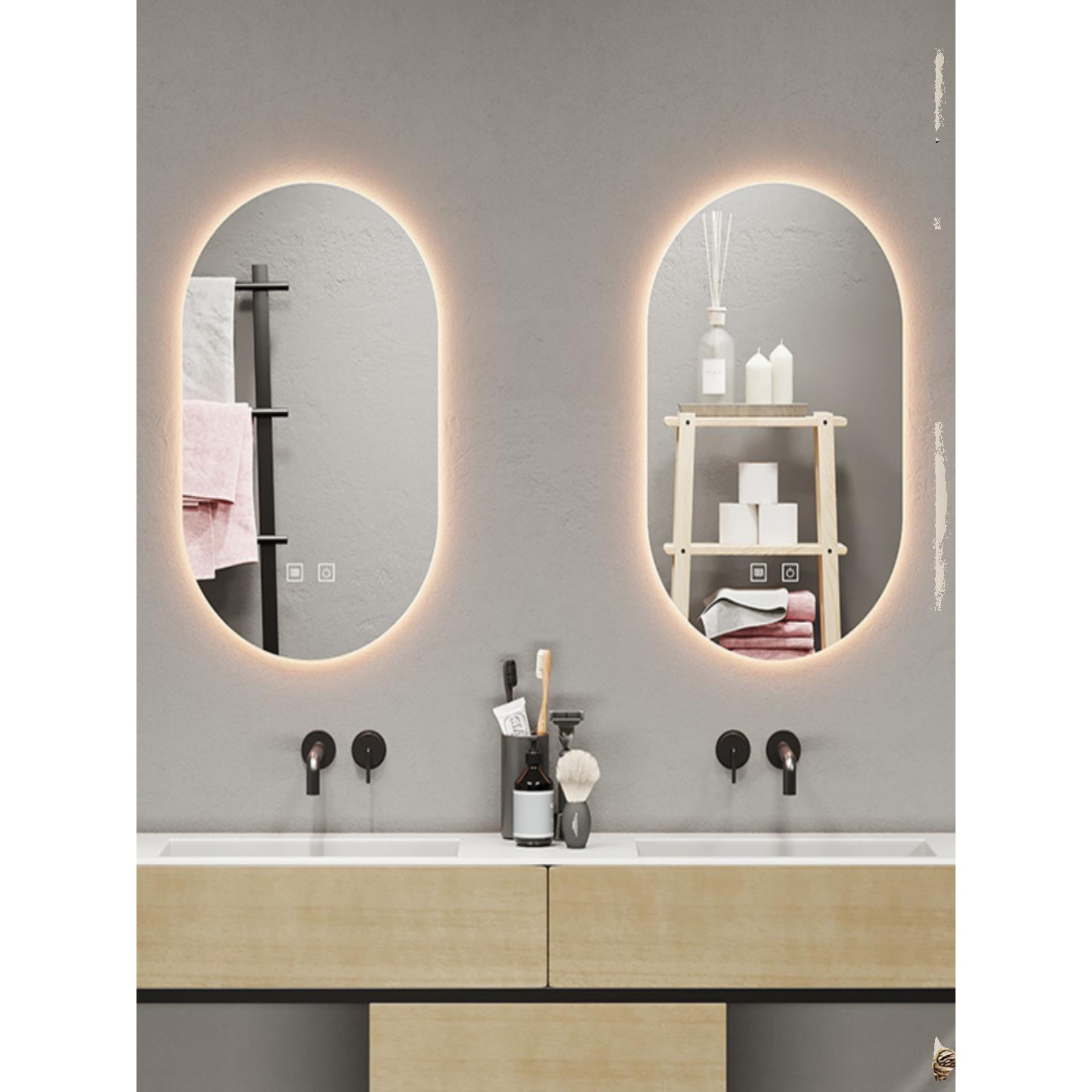 椭圆形化妆镜壁挂梳浴室智防KAH能镜镜子浴室光雾妆台镜子壁挂