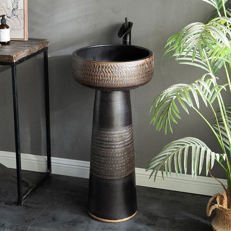 户外陶洗手盆院立柱盆立柱式洗脸盆柱盆lp2045洗瓷手台盆一体池落