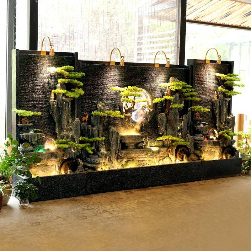 大型假山流水幕摆喷泉件别墅花园庭院公酒店水墙屏司风OOP隔断风