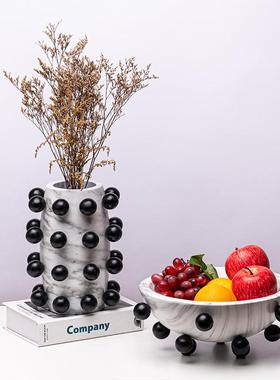 轻奢树脂球球大理代石纹花瓶花器样板客厅茶几LSZ0264创现间意果