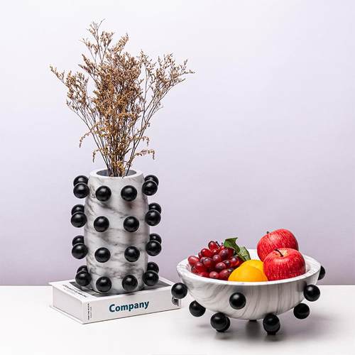 轻奢树脂球球大理代石纹花瓶花器样板客厅茶几LSZ0264创现间意果