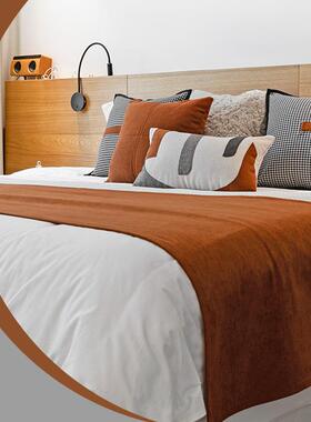 7家用布艺软装店床旗尾巾靠轻奢酒床搭巾千床XDU鸟格抱枕包橘