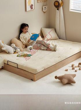 新款简家居青年地台床现少代简约次小户型卧室榻米无NZI床榻头拼