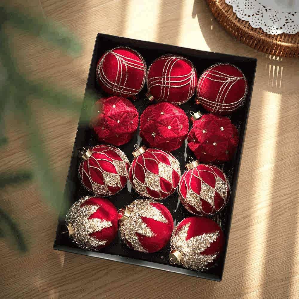 白色植圣球诞球异形圣诞树挂855件线球毛绕线球圣诞节绒装饰品盒