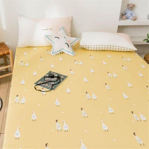 卡通风童印绒花儿长棉床笠床罩床套垫防JXX滑保护宝宝婴幼儿床品