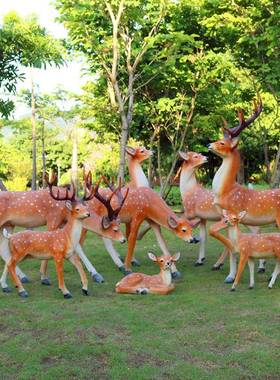 梅花摆鹿玻璃景钢雕塑园林观仿真动物梅花鹿模型户外院房地产美庭