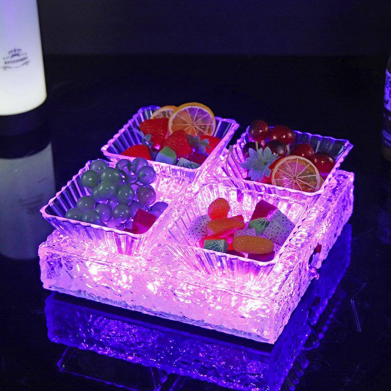 酒吧水果拼盘性纹冰分格KLED发光果盘TV830酒吧个清吧小吃果盘