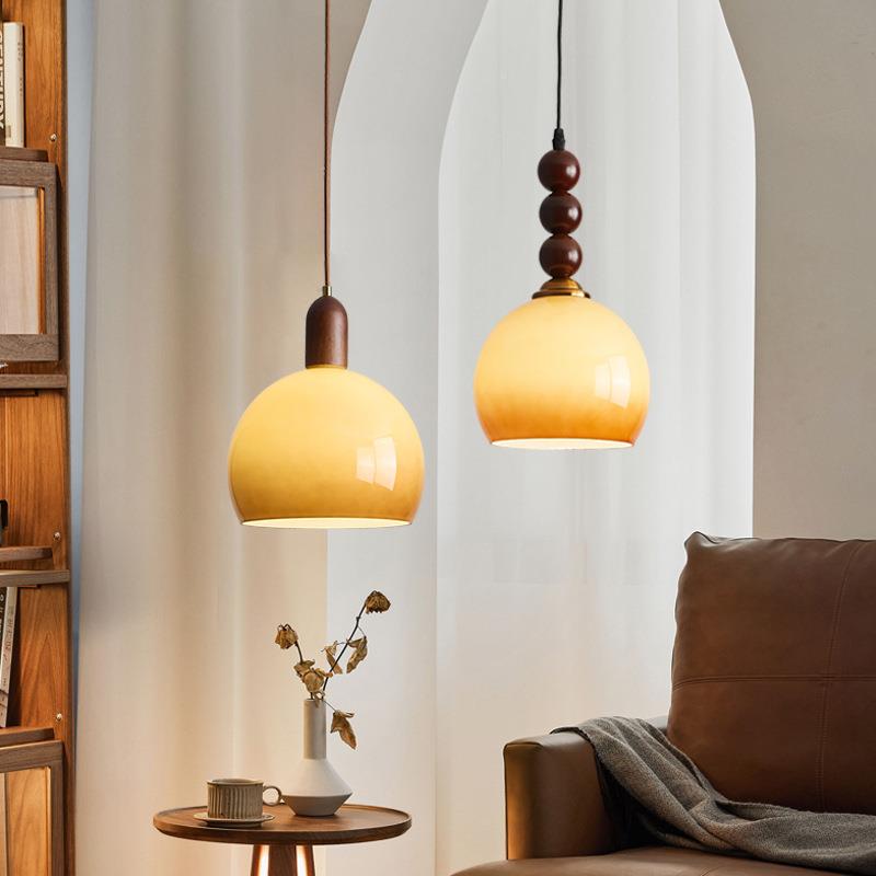 法式中古风餐室厅616卧关床头焦糖色玻玄璃吊灯创意简约过道实木