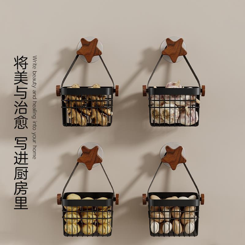 挂篮胡桃木生姜cmeo打孔房挂葱置收物架260壁姜蒜大蒜厨收纳纳盒