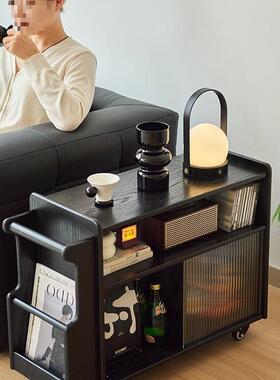实木HBT边推几物茶几可移动客厅沙发侧边柜小家用黑色小车储物柜
