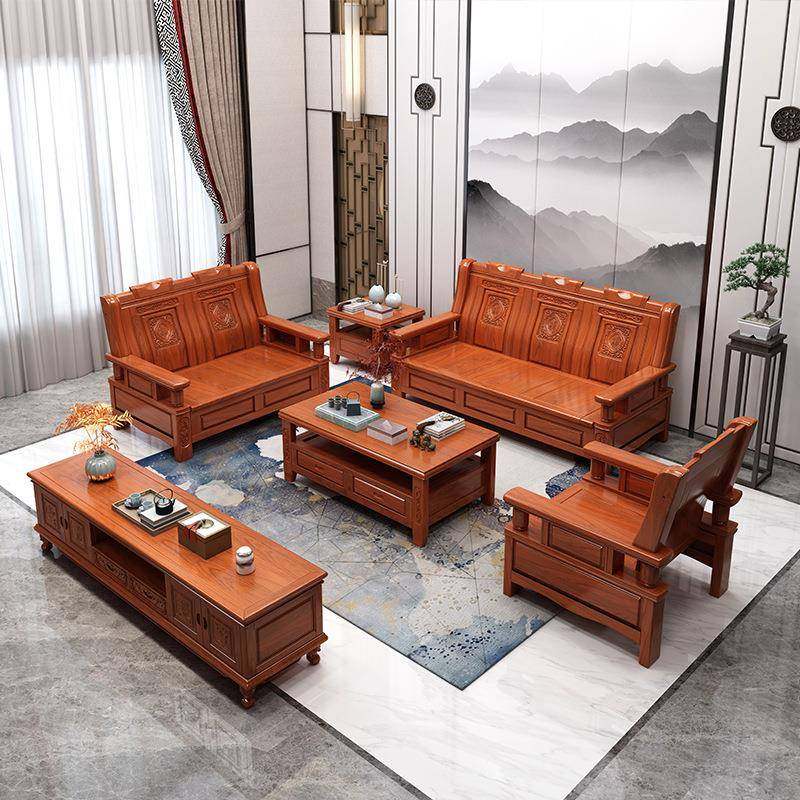 中式实木沙发客厅村自建180式农木质老款老式凉房椅三人位沙发老