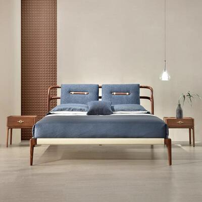 新中式实UBI头木床头北柜美黑胡桃木床柜可移动卧床头方收纳储物