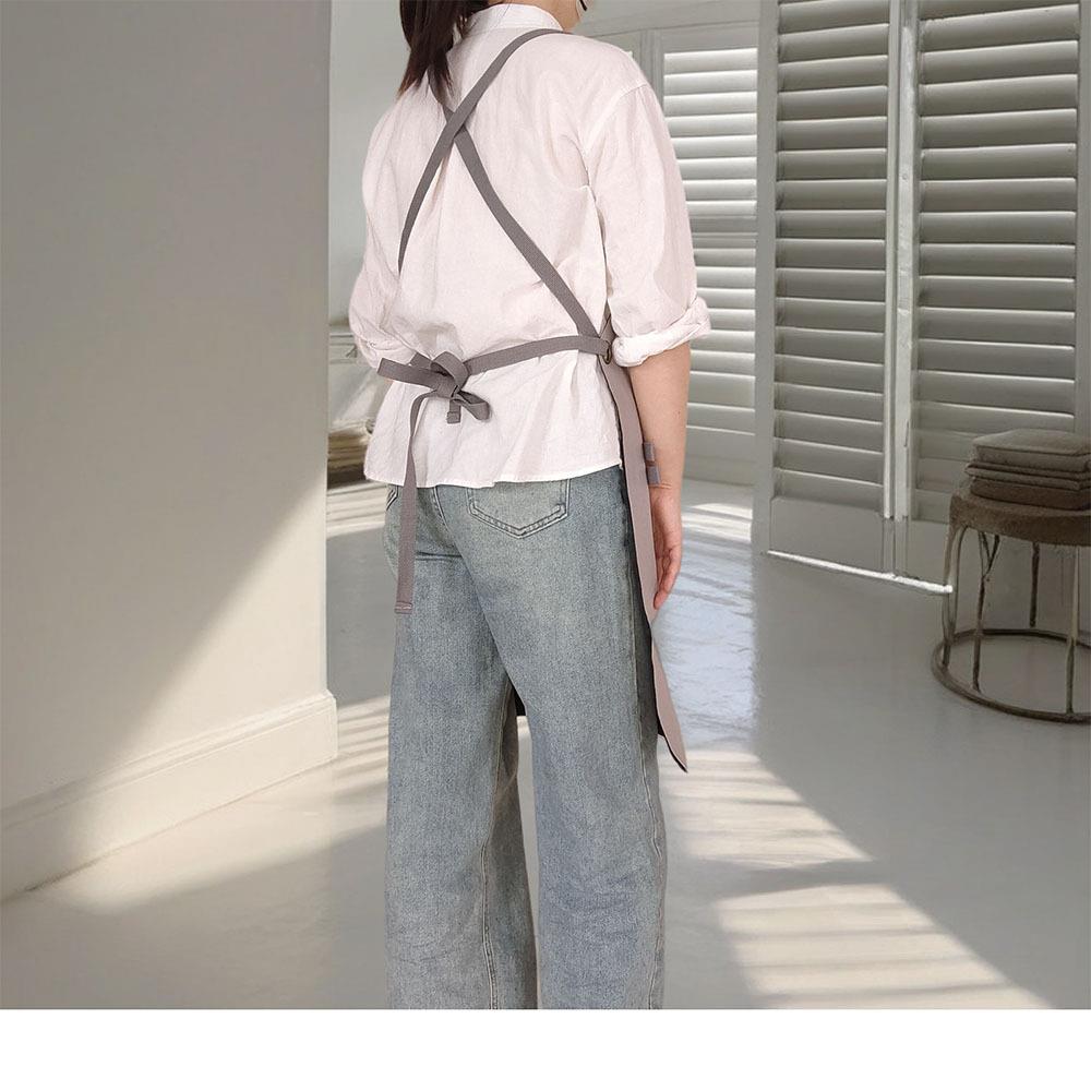 定制厅浅灰色四合扣挂脖款时防尚餐围裙10-26身服务餐全厅污时尚