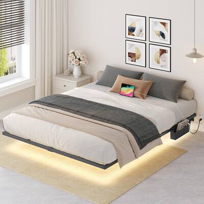 悬浮铁艺床架无头寓金属架一体式排骨架卧室酒床店框PHE公单人双