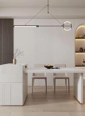 新款奶风餐可伸缩岛油台39593岩微板桌小户型家用波炉电磁炉多功