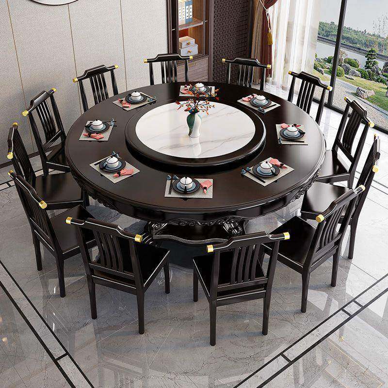 新中式216全桌实木餐桌椅组合大圆餐桌人圆桌家多用饭转店酒店餐