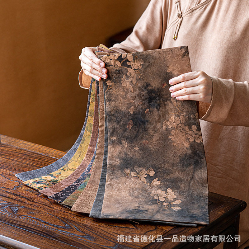 一品造物老料香云纱茶席桌布禅意双面老土布艺桌旗茶布古朴干泡垫