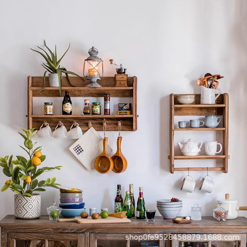 实置物架架天然旧木壁柜吊柜厨房墙面多功LCE挂木制复古展示能木