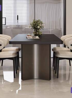 组新合圆桌现代方简约长形款BTH饭桌茶几意式大户型纯黑下挂餐桌