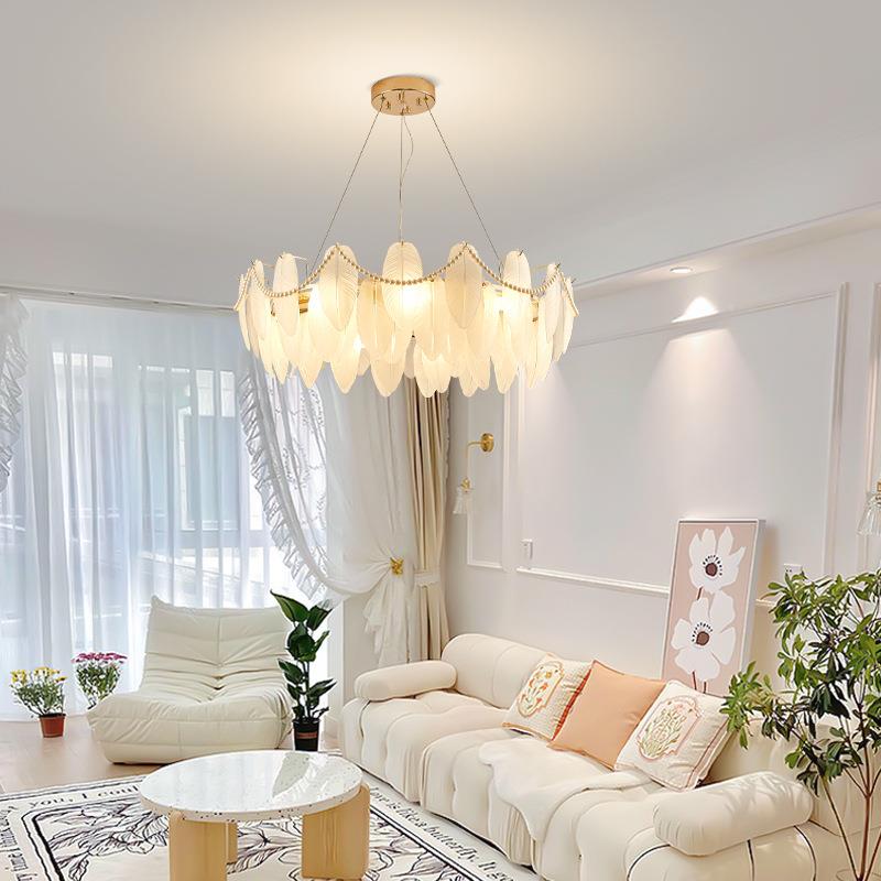 225年新款8263-30奶油法轻奢客厅吊灯创意厅0羽毛水式晶玻璃主卧