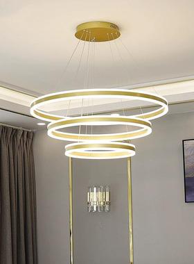 墅吊主灯感大灯挑空跃别层客厅具loft复式公74003寓灯圈圈网红款