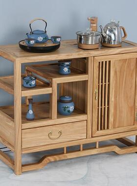 茶水柜胡茶边柜实置物架桃木LCV移动烧水茶台柜木新中式柜一体餐
