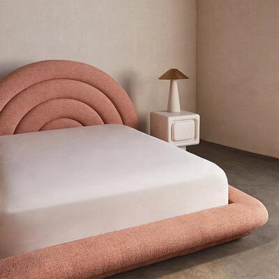 德加家高Boucle端层Cal双人床具别墅大平主卧室布艺软ZEH包大床