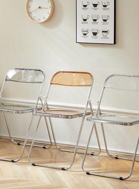 简约折化叠凳椅透明亚妆克力服装店拍照椅子凳餐厅餐椅水晶靠RIK