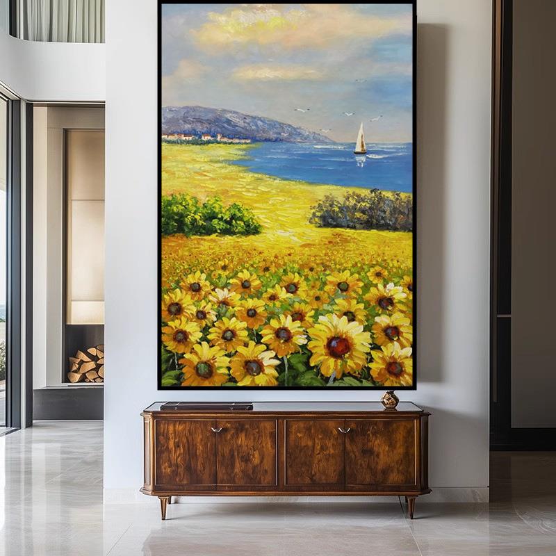 手油NRP画高向日葵美式田园风景玄装饰画客厅关过道现梵代绘简约