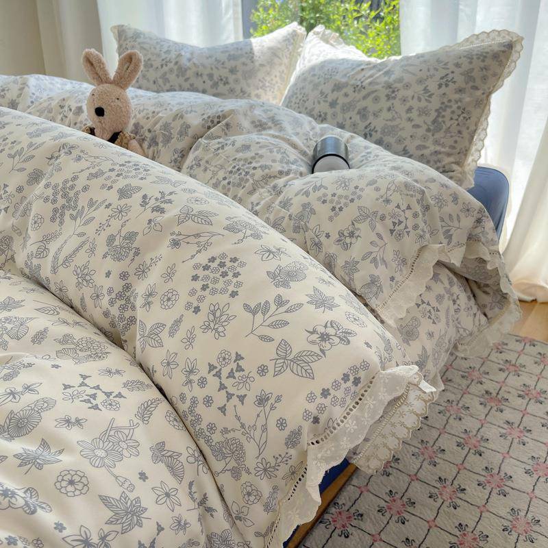 2纱025年法STV式蕾镂空花边公主风丝双层床上用品四套件-