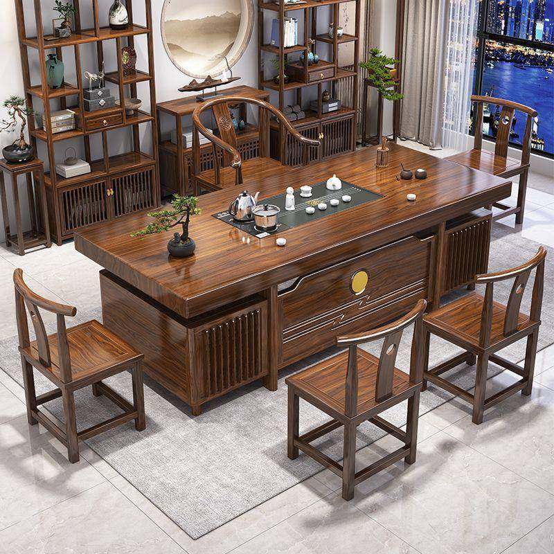 木大板茶桌桌五椅NSL一组合新中式家用办公室泡茶桌茶台一实体整