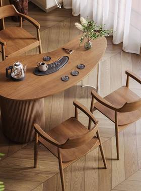 弧现代简约木实泡茶桌创意设计YCA家用小户阳台茶桌椅亚克力型形
