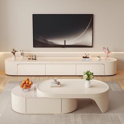 2051121年新款奶油风落电视柜收纳储地物柜一2体简约客家厅用茶几