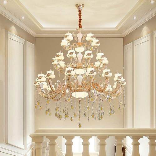 欧式客厅锌合中金灯灯厅复式993楼别墅水晶灯大楼梯长吊楼楼大吊