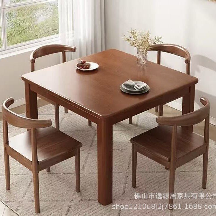 实木橡木家用客厅饭桌正方形四方桌餐桌椅组合简约小户型餐桌批发