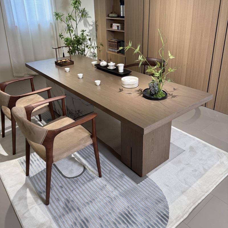 意式轻奢岩板台茶桌2025新款木高端黑茶胡实HVE桃泡茶台木茶桌椅