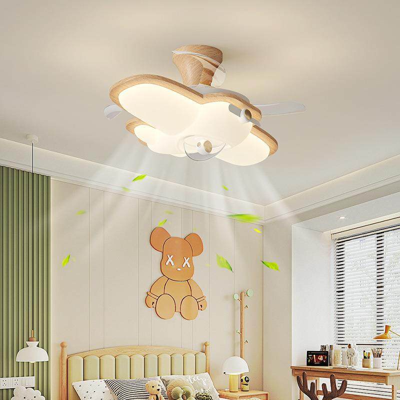 儿中古风隐形风扇灯卧扇室卡通创意个178性童房飞机灯孩女孩电吊