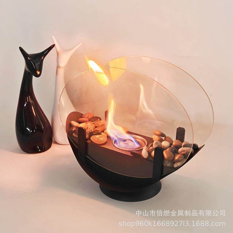 小型户酒精圆壁炉灯室内真火暖氛围桌面ULJ椭圆形壁外炉火取坑