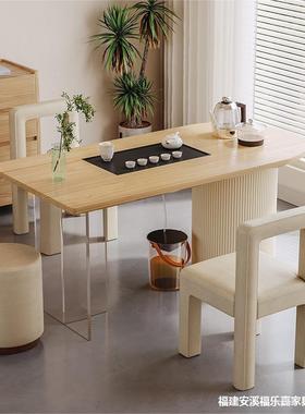 奶油风原木阳台茶桌木椅组合现代简台约家用客厅茶茶桌2JNF025新