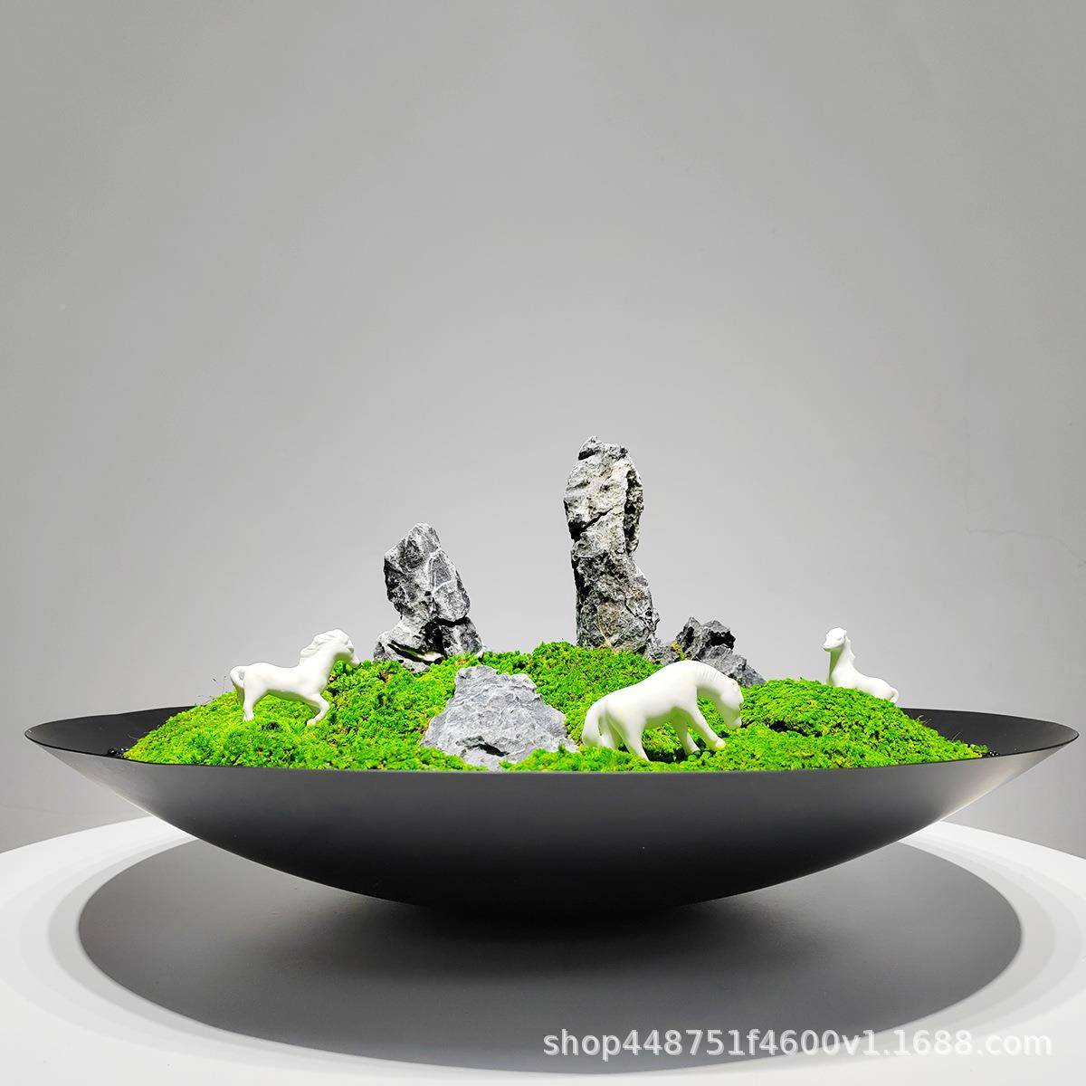 新中式永生苔藓盆景酒1111店大堂植桌茶几仿真餐绿花艺洽谈桌摆装