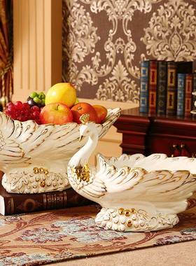 o02548欧式果盘大号现几代创鎏金水陶瓷果意盘客厅茶装饰品摆件孔