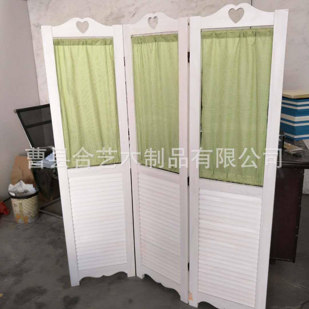 新款公韩式客厅办隔断田园HY-219水洗量白木质百叶屏风艺屏风布大