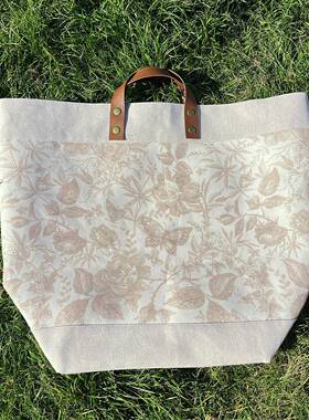 799unlife2025新品米色玫瑰N棉麻帆布收纳包束口多用途0帆布包SBF