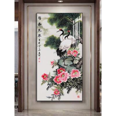 CVN仙鹤图装饰式挂画仙画鹤画画鹤寿图字画玄中关走廊竖款松鹤延
