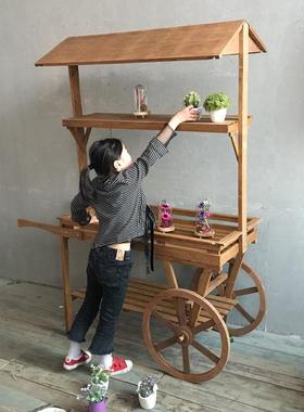 美式乡村古复实大木花10037540手推车花房花车商业店铺橱架窗花园