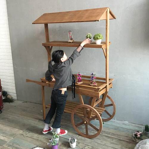 美式乡村古复实大木花10037540手推车花房花车商业店铺橱架窗花园