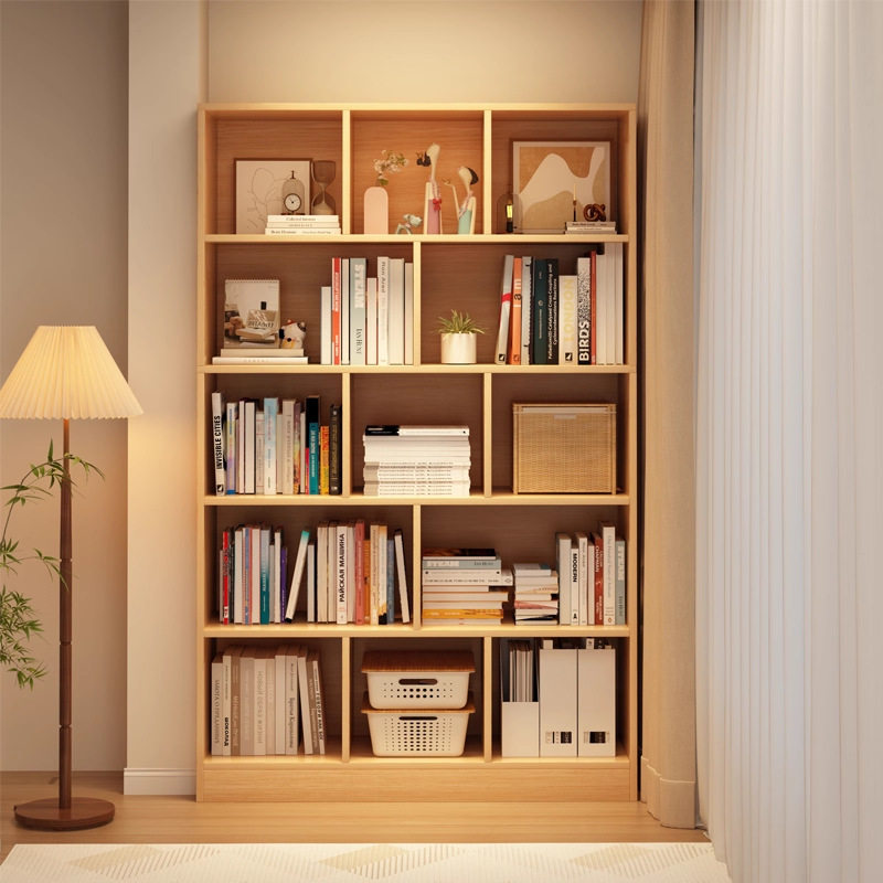 实木色书架落地置物架格子柜收纳展示架学生家用书柜一体靠墙柜子,住宅家具,书架,淘宝优惠券,粉丝福利购,淘宝优惠卷