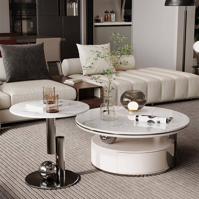 奢圆简形岩板茶几家NLN用客厅小型约茶桌大户理石茶几边几组合轻