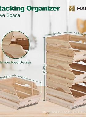 实木堆收纳筐厨NXS果房水蔬菜收纳木质桌面杂物收筐纳架可叠置物