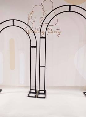 新款婚庆架道EUY具铁艺拱饰门婚礼舞台景黑色子背双杆拱形装花架